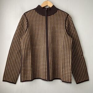 Vintage Pendleton Cardigan Size L Brown Merino Wool Sweater Houndstooth Heritage